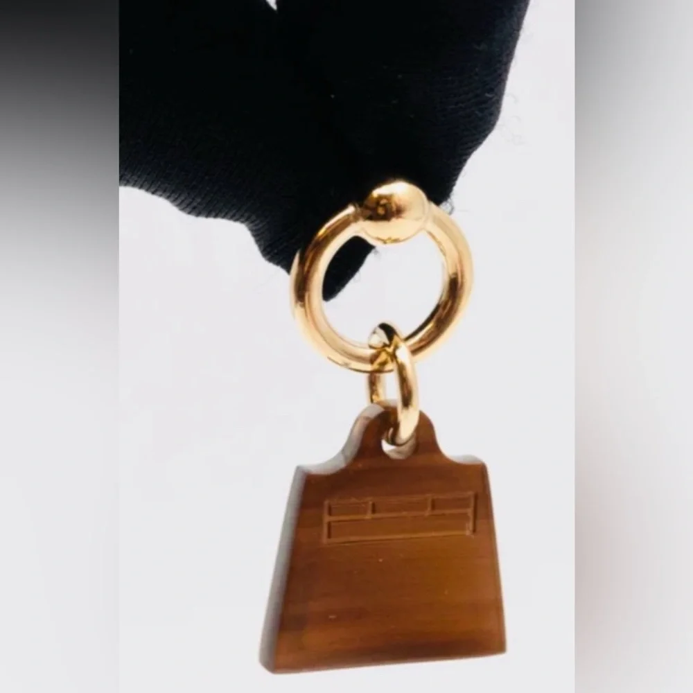 Hermès Authentic Amulet Maroquinier Kelly Cadena Earrings Brown Golden New W Box - Picture 16 of 16
